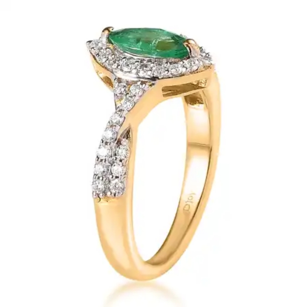 NWOT Genuine Ethiopian Emerald and Moissanite Halo Ring Size 7 - Picture 9 of 12
